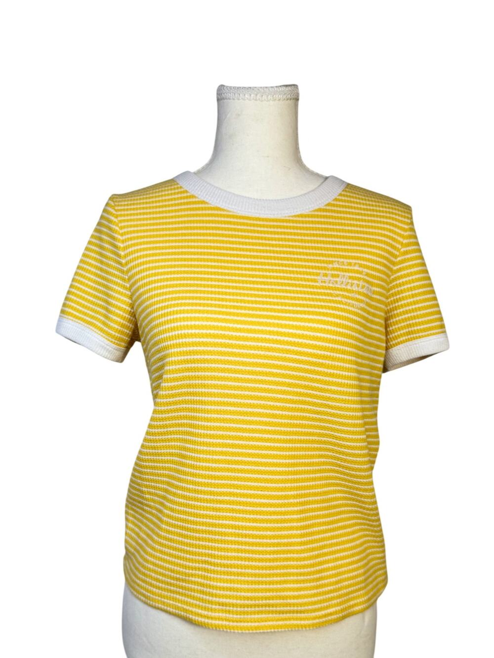 Hollister Ringer Tee Butter Yellow White Stripe Waffle Knit Slim Fit S Mallcore